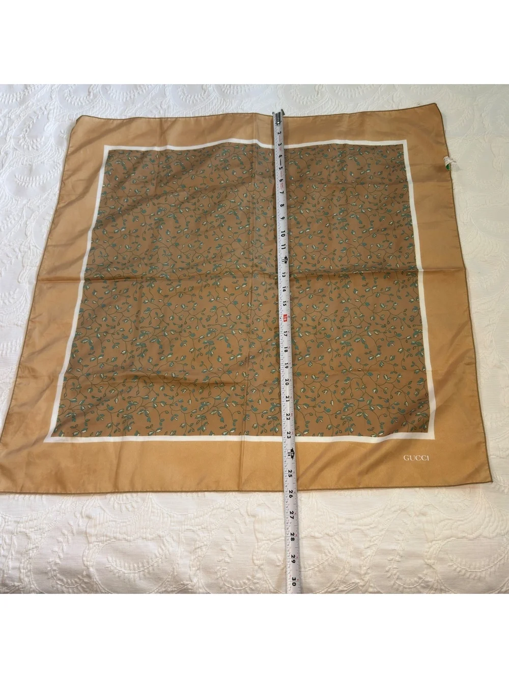 Vintage Gucci Scarf 26x26 Made In Italy Brown Teal Floral Designer Scarf
